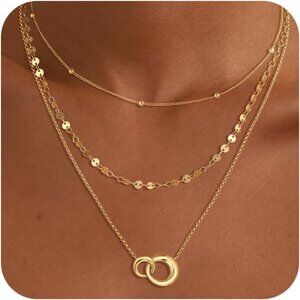 Women's Gold 3Pcs Dainty Herringbone Choker Set Chain Layering Necklaces